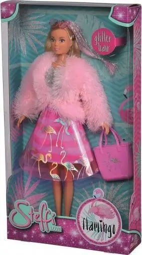 Kukull Steffi Love Flamingo Fashion, motiv tropikal, shumëngjyrëshe