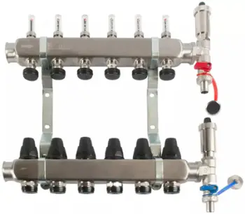 Kolektor ngrohjeje Sigma-LI INOX MAX, 15 qarqe, matës rrjedhje, valvula termostatike, inox