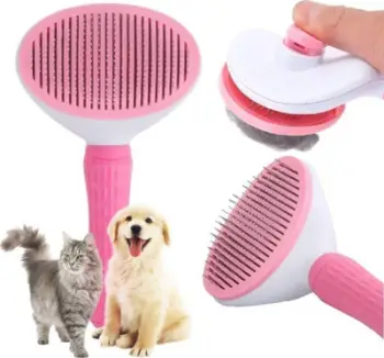 Furçë për qen dhe mace, funksion heqjeje qimesh, dorezë ergonomike, rozë
