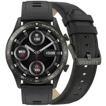 Smartwatch Gravity Classic, ekran i rrumbullakët, matje e pulsit, i zi