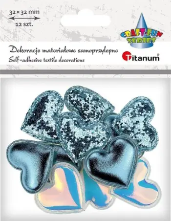 Stiker dekorativ Titanum Hearts, vetëngjitës, 32x29mm, metalik blu