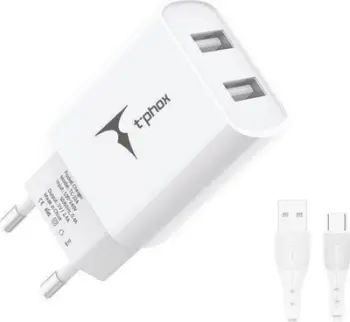 Karikues muri T-Phox Pocket Series TCC-224, 2xUSB, 12W, i bardhë