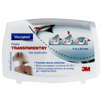 Shirit mjekësor ngjitës 3M Viscoplast Transparent, 5m, 25mm, transparent