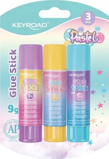 Ngjitës në shkop Keyroad Pastel Glue Stick PVP, set 3x9g, i bardhë