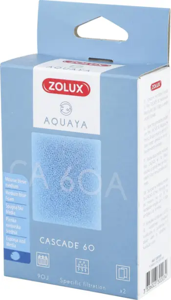 Filter zëvendësues për akuarium Zolux Corner 60, shkumë mesatare, set 2 copë, blu