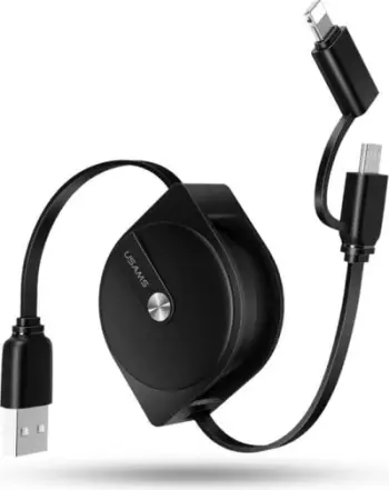 Kabllo USB Usams U1 2in1, 1m, Lightning dhe microUSB, e zezë dhe e bardhë