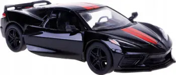 Maket veture Hipo Chevrolet Corvette 2021 HXKT251, metal, dyer të hapshme, i zi me vija të kuqe