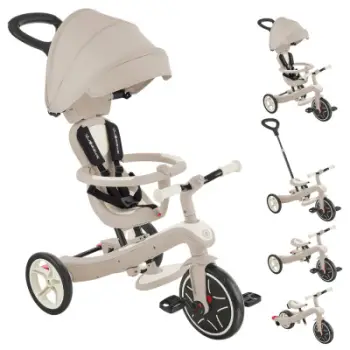 Tricikletë për fëmijë Kinderkraft Explorer Trike 4in1 Ecologic, 10 muaj 5 vjeç, me tendë, bezhë