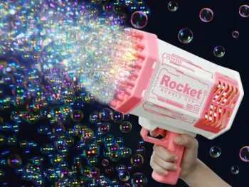 Pistoletë flluskash Jokomisiada Rocket ZA4976, me drita LED, me lëng flluskash, rozë e bardhë