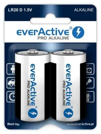 Bateri alkaline EverActive Pro LR20 D, 1.5V, set 2 copë