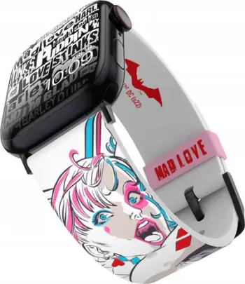 Rrip smartwatch DC Harley Quinn Manga Mad Love, silikon, 22mm, i bardhë me dizajn shumëngjyrësh