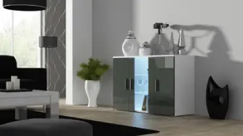 Kredencë Cama SOHO S7, 120 cm, me ndriçim LED, e bardhë gri me shkëlqim