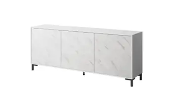 Komodë MARMO 3D, 200x45x80.5 cm, efekt mermeri, e bardhë mat