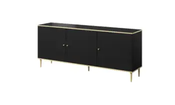 Kredencë Glamour 180x40x75.5 cm, 3 dyer, e zezë mat me të artë