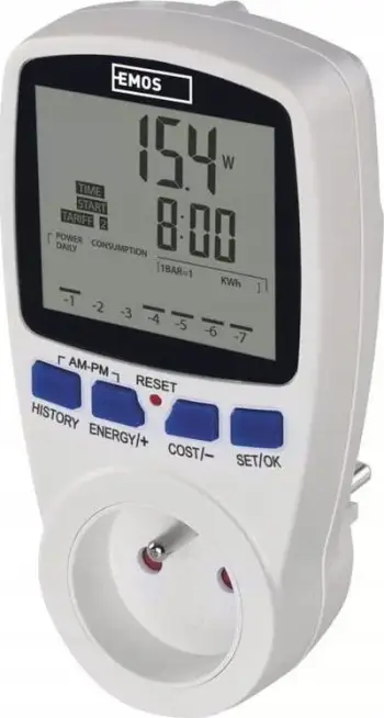Matës konsumimi energjie Emos P5805, ekran digjital, prizë 230V, i bardhë