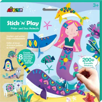 Set loje kreativ Avenir Stick N Play Polar and Marine Animals, 8 figurina, 200 ngjitëse
