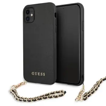 Mbështjellës telefoni Guess Saffiano Chain GUHCN61SASGBK, për iPhone 11 6.1", hardcase, i zi