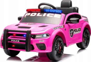 Makinë policie elektrike Dodge, për fëmijë, me drita dhe tinguj, rozë