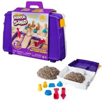 Set lodrash Spin Master Kinetic Sand Folding Sand Box, 2lbs rërë, kallëpe dhe vegla, shumëngjyrësh