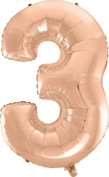 Balonë numri 3 GoDan, foil 92cm, rozë gold metalik