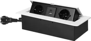 Prizë e integruar për mobilje, 2xSchuko, 2xUSB A+C 3.6A, kabllo 1.5m, e bardhë