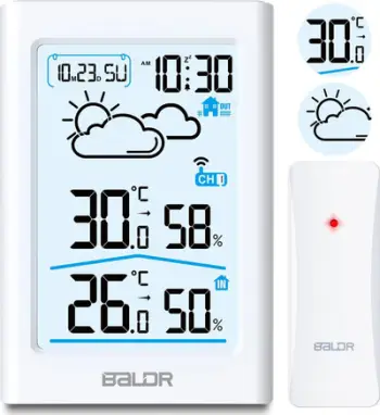 Stacion moti wireless Hygrometer Sensor, ekran LCD, matje temperaturë dhe lagështie, i bardhë