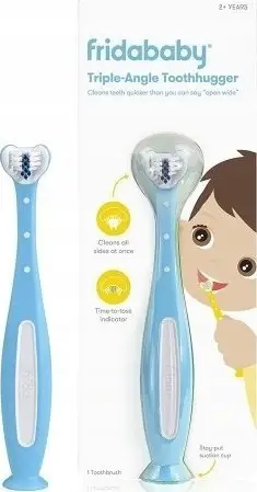 Furçë dhëmbësh për fëmijë Fridababy Toothhugger, kokë U triple-angle, qime të buta, blu