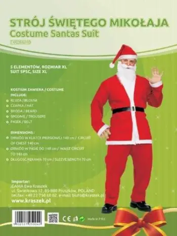 Kostum Babagjyshi Christmas, 5 elemente, një madhësi, i kuq