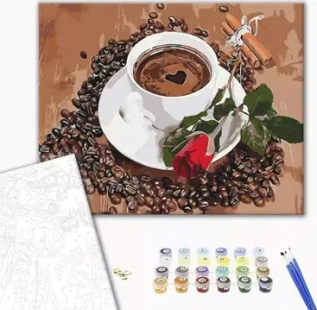 Set pikturimi me numra Ideyka BRUSHME, 40x50 cm, Coffee With a Touch of Romanticism, shumëngjyrëshe