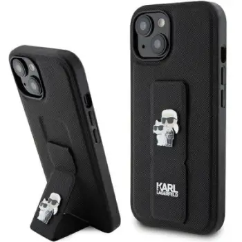 Mbulesë telefoni Karl Lagerfeld KLHCP15SGSAKCPK, iPhone 15 6.1", me gripstand, e zezë