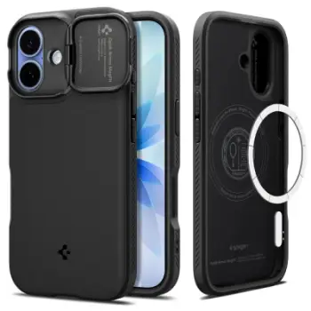 Mbrojtëse telefoni Spigen Optik Armor MagSafe, për iPhone 17, me mbulesë kamere, e zezë