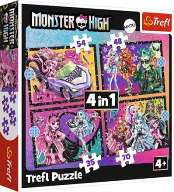 Puzzle Trefl Monster High 4 in 1, 70 pjesë, për fëmijë 4+