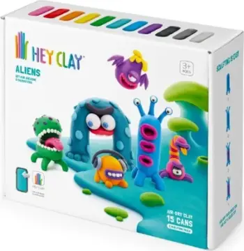 Set plasteline Hey Clay Alien, 15 kavanoza, shumëngjyrëshe