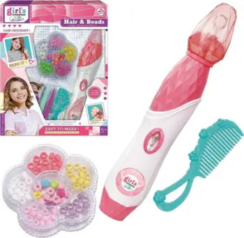Set lodër Askato Hair Braiding, me rruaza, për gërsheta, rozë
