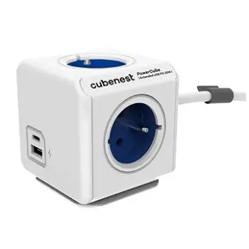 Zgjatës energjie Cubenest Powercube Extended, USB PD 20W A+C, 4 priza, 1.5 m, i bardhë kaltër