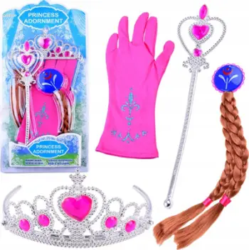 Set princeshë Fairytale ZA3967, kurorë dhe skeptër, aksesorë flokësh, rozë