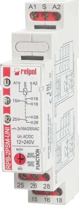 Rele bistabile F&amp;F RPB-2PSM-UNI, 2 kontakte 16A, 12-240V AC/DC