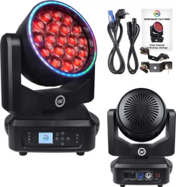 Reflektor moving head Light4Me Zoom Wash 19x15 Ring, 19 LED RGBW, kontroll DMX, i zi