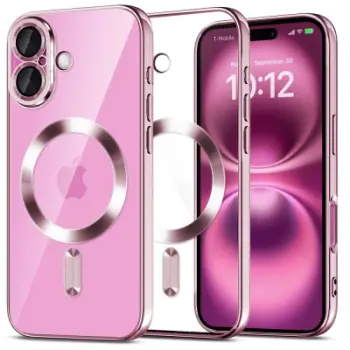 Mbulesë telefoni Tech-Protect MagFlex MagSafe, për iPhone 16, transparente, rozë metalike