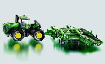 Lodër traktor Siku John Deere 9630 me kultivator Amazone, shkalla 1:87, metal dhe plastikë, jeshile
