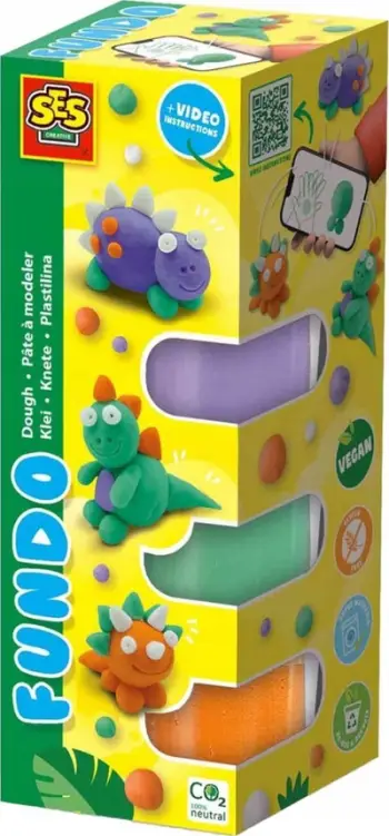 Set plasteline SES Creative FunDo Dough Dinos 00812, 3x90g 1x40g, shumëngjyrësh