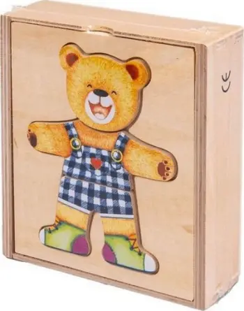 Puzzle druri Smily Play Bear Boy, 18 pjesë, kuti druri, shumëngjyrësh
