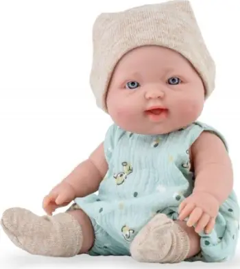 Kukull bebe Marina Pau Cuco, 28 cm, veshje mente, kapuç bezhë