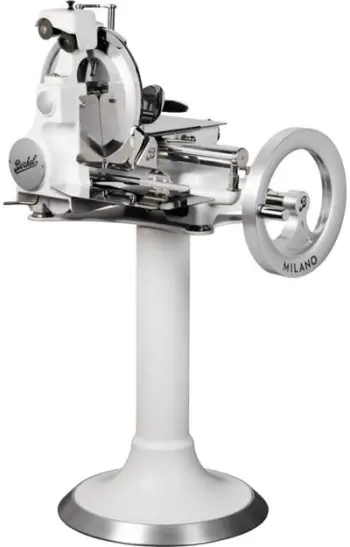 Makinë prerëse me pedestal Berkel B114X Glossy, manuale, profesionale, e bardhë me shkëlqim