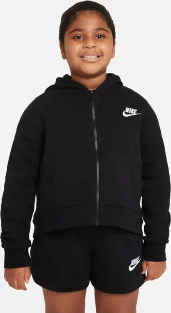 Bluzë me kapuç Nike Sportswear Club Fleece për vajza, zinxhir i plotë, junior, e zezë