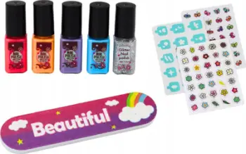 Set manikyri për fëmijë Nail Art, llakë me ngjyra, ngjitëse dekorative, shumëngjyrësh