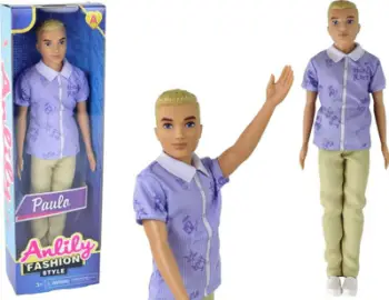 Kukull djalë Leantoys Paulo, flokë biond, këmishë blu me vija