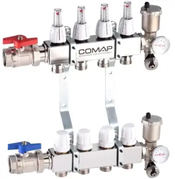 Kolektor ngrohjeje Comap DWZ C3, 4 qarqe, çelik inox, me valvul termostatike