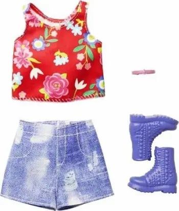 Veshje me aksesorë për kukull Barbie Mattel, set rrobash dhe këpucësh, stil modern, shumëngjyrëshe