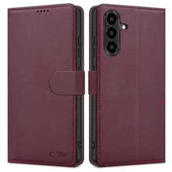 Mbulesë portofol Tech-Protect për Samsung Galaxy A56 5G, lëkurë eko, funksion stand, ngjyrë mulberry